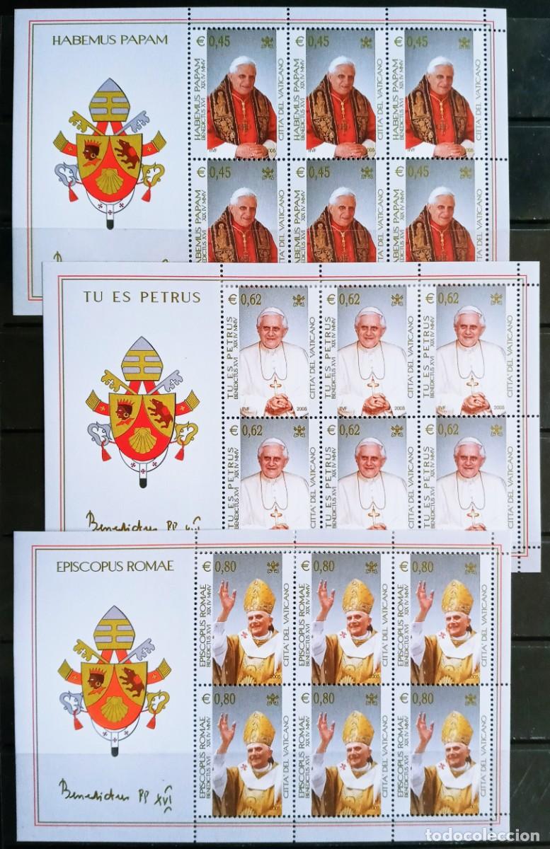 Sellos: VATICANO - IVERT 1380/82 NUEVO ** 3 BLOQUES DEBUT PONTIFICADO DEL PAPA BENEDICTO XVI A&Ntilde;O 2005