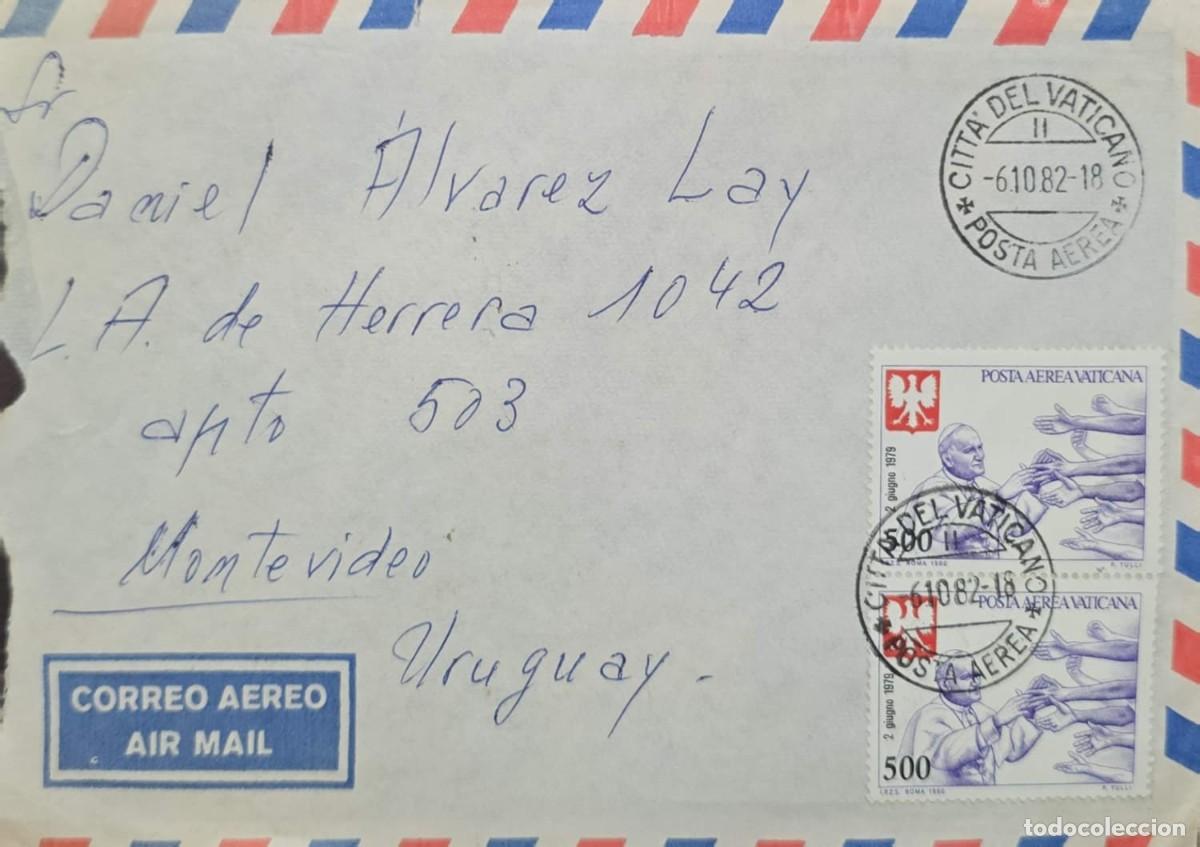 Sellos: MI) 1982, VATICAN CITY, FROM VATICAN CITY TO MONTEVIDEO, URUGUAY, AIRMAIL COVER BEARING TWO IDENTICA