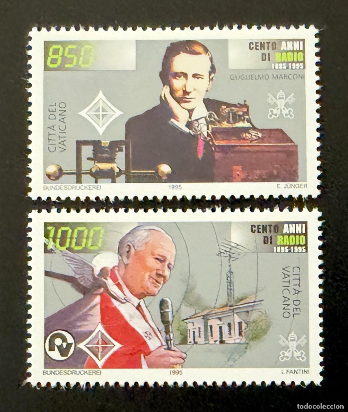 Sellos: Vaticano 1995 Mi. 1143-1144 emisi&oacute;n conjunta centenario radio Marconi
