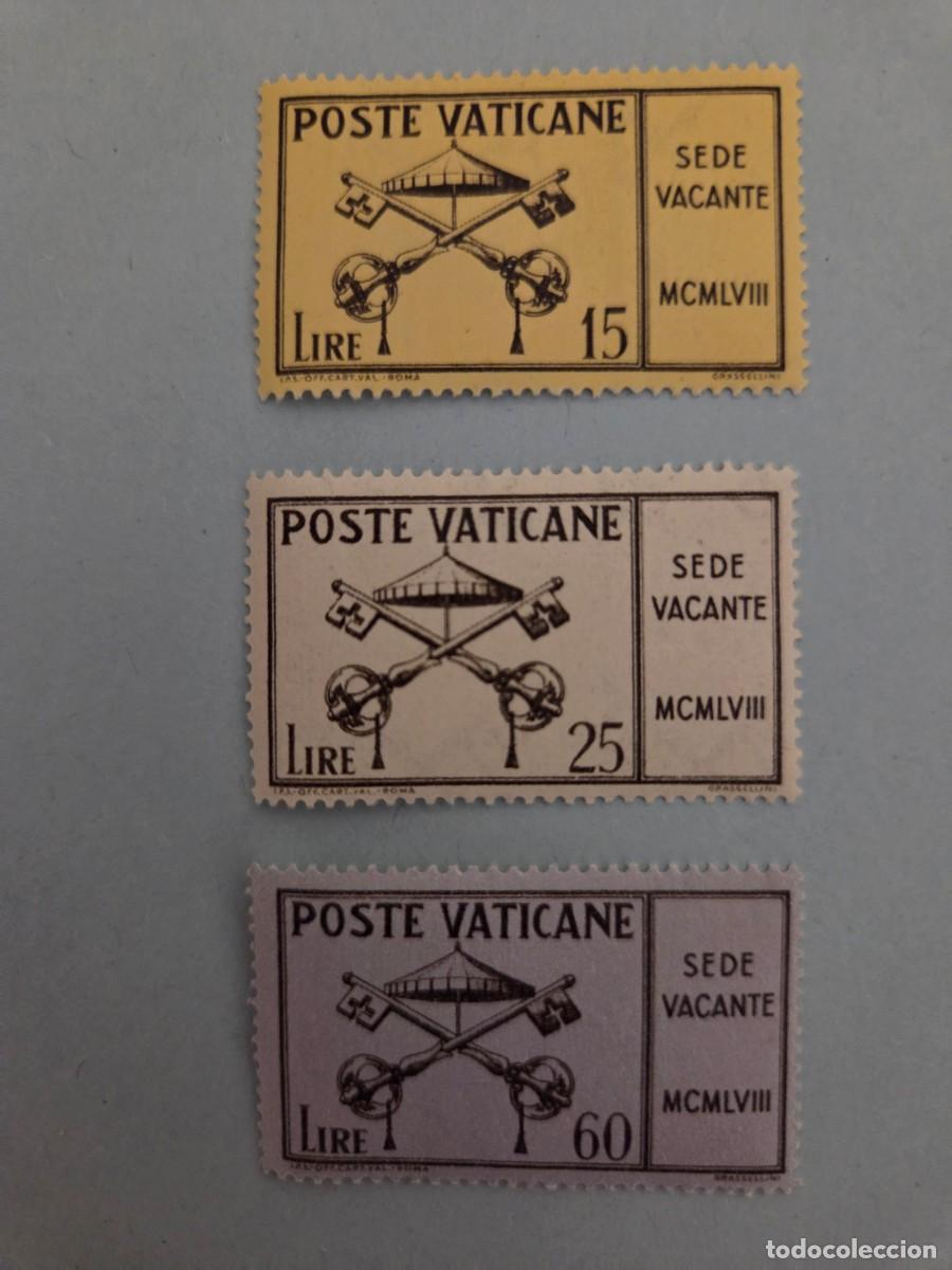 Selos: Tres sellos Poste Vaticane. Sede Vacante 1958