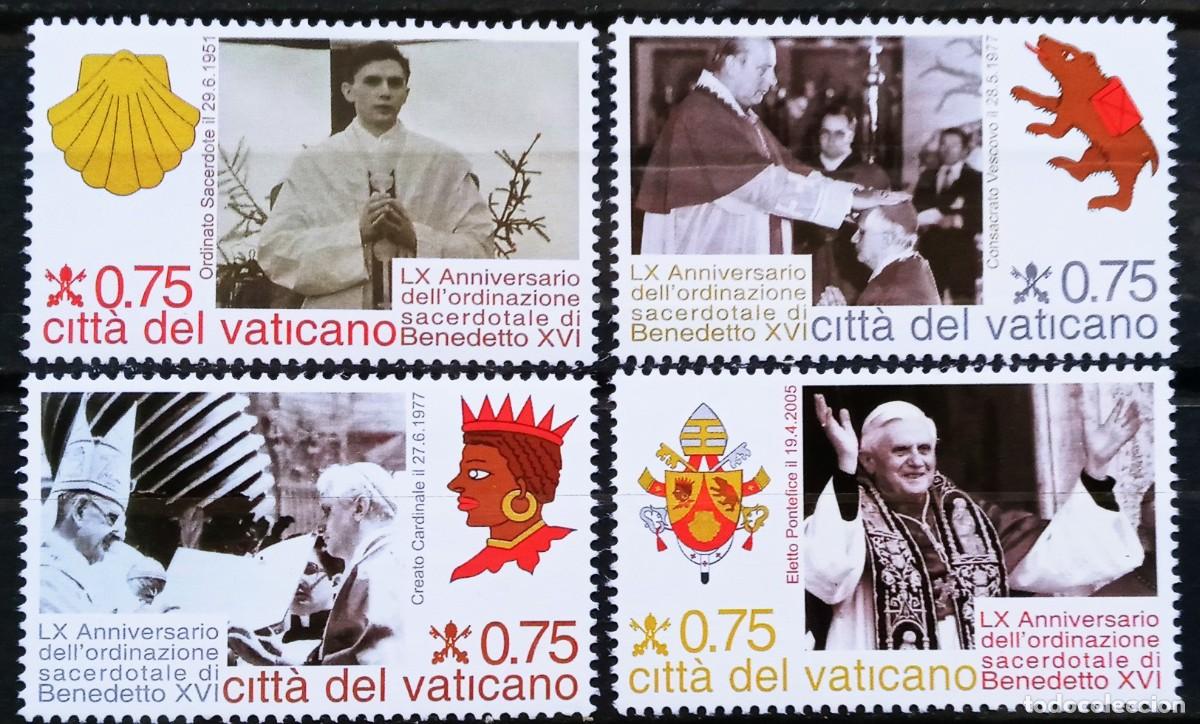 Sellos: VATICANO - IVERT 1553/56 NUEVOS ** 60&ordm; ANIV. ORDENAC. SACERDOTAL DEL PAPA BENEDCTO XVI A&Ntilde;O 2011