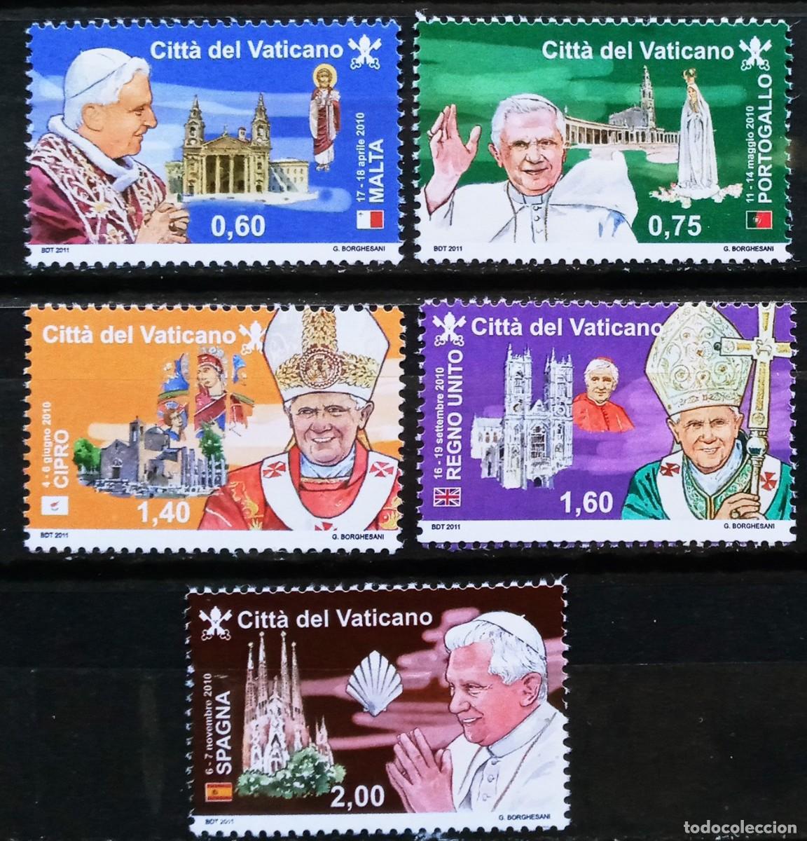 Sellos: VATICANO - IVERT 1574/78 NUEVOS ** VIAJES DEL PAPA BENEDICTO XVI A&Ntilde;O 2011