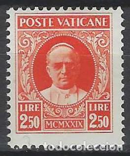 Sellos: CIUDAD DEL VATICANO 1929 - PAPA P&Iacute;O XI, 2,50 L NARANJA ROJIZO - MNH**