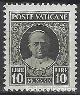 Sellos: CIUDAD DEL VATICANO 1929 - PAPA P&Iacute;O XI, 10 L OLIVA OSCURO - MNH**