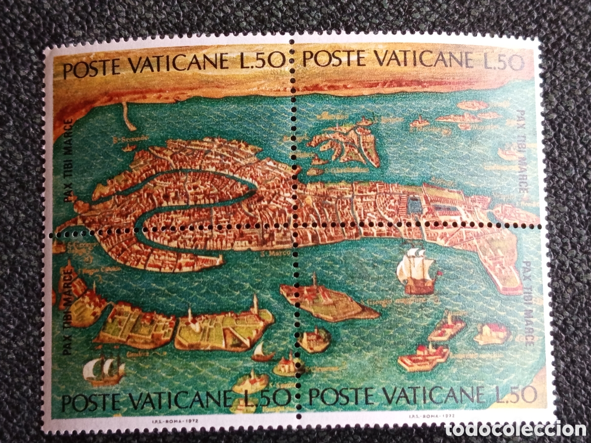 Sellos: Bloque 4 Sellos Vaticano 1972 Mapa Venecia Campa&ntilde;a UNESCO Michel 600-603 MNH