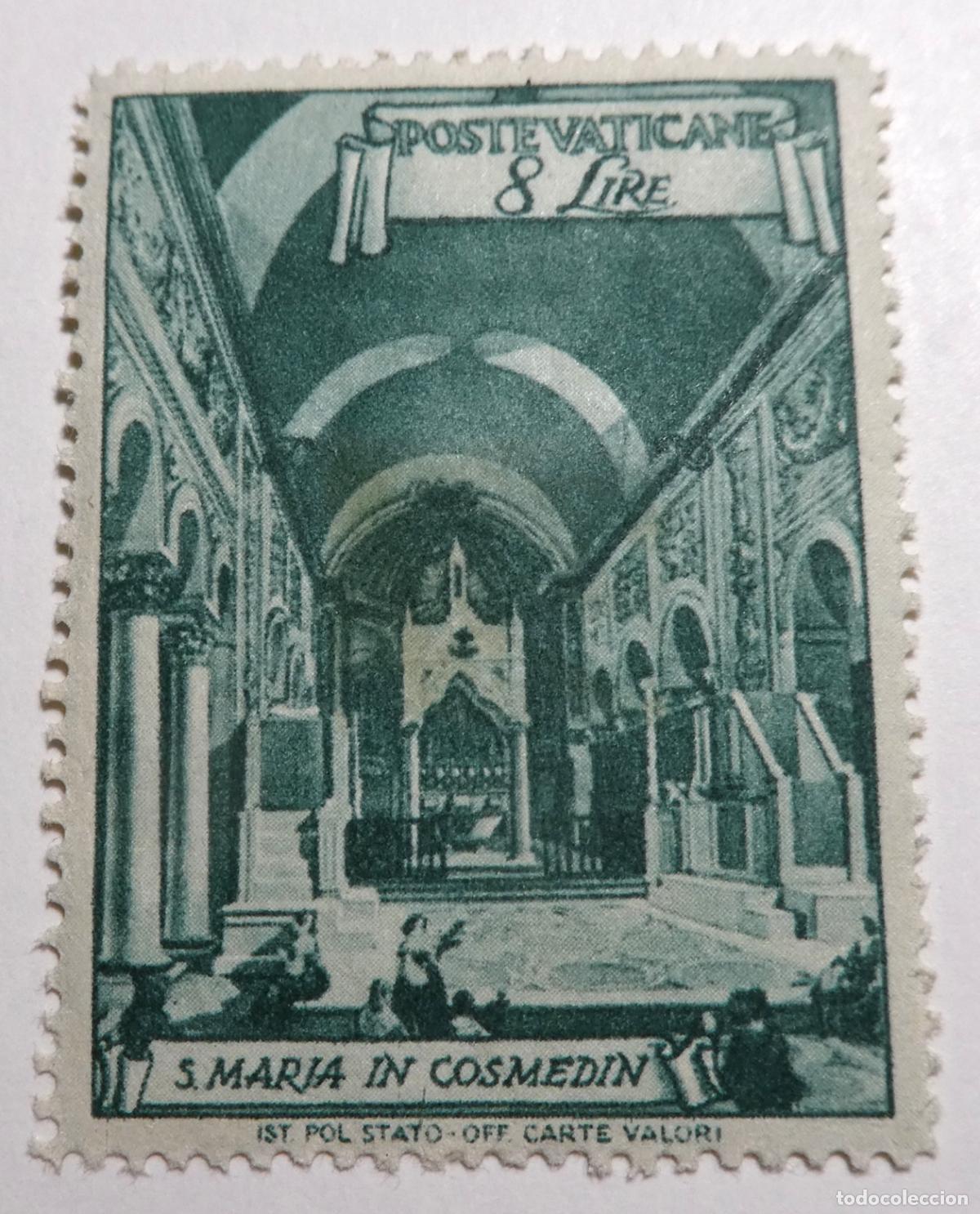 Sellos: Sello postal del Vaticano 1 lira 1949,Bas&iacute;lica SANTA MAR&Iacute;A EN COSMEDIN