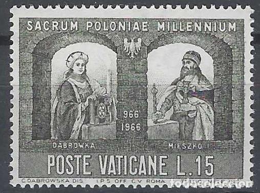 Sellos: CIUDAD DEL VATICANO 1966 - MILENARIO DE LA CRISTIANIZACI&Oacute;N DE POLONIA, NEGRO GRIS&Aacute;CEO - MNH**