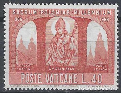 Sellos: CIUDAD DEL VATICANO 1966 - MILENARIO DE LA CRISTIANIZACI&Oacute;N DE POLONIA, ROJO PARDUZCO - MNH**