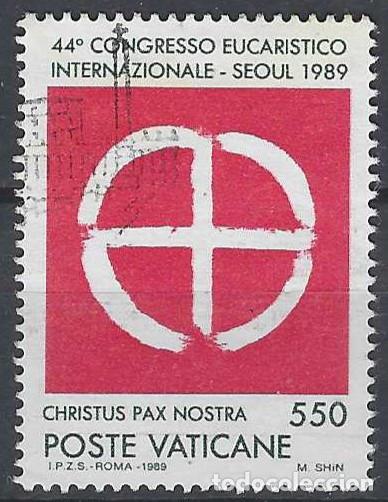 Sellos: CIUDAD DEL VATICANO 1989 - EMBLEMA DEL CONGRESO EUCAR&Iacute;STICO INTERNACIONAL - USADO