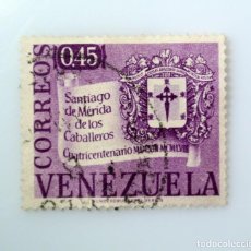 Sellos: ANTIGUO SELLO POSTAL VENEZUELA 1958, 0,45 BS, ESCUDO DE ARMAS MERIDA, CUATRICENTENARIO,CONMEMORATIVO. Lote 313020138
