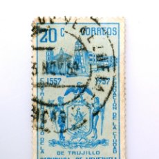 Sellos: ANTIGUO SELLO POSTAL VENEZUELA 1958, 20 C,ESCUDO DE ARMAS DE TRUJILLO, MONUMENTO A BOLÍVAR Y HOTEL. Lote 313023723