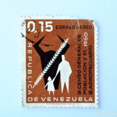 Sellos: ANTIGUO SELLO POSTAL VENEZUELA 1961, 0,15 BS ,IX CENSO DE POBLACIÓN Y III AGROPECUARIO 1960, AEREO. Lote 313163688