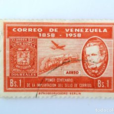 Sellos: ANTIGUO SELLO POSTAL VENEZUELA 1959, 1 BS, ESCUDO, FERROCARRIL, AVIÓN, CENTENARIO SELLO DE CORREOS. Lote 313174973