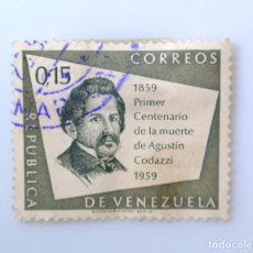 Sellos: ANTIGUO SELLO POSTAL VENEZUELA 1960, 0,15 BS, CENTENARIO MUERTE DE AGUSTIN CODAZZI, CONMEMORATIVO. Lote 313179448