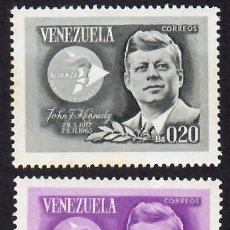 Sellos: VENEZUELA (1965). 2º ANIV. DE LA MUERTE DE KENNEDY. YVERT 726-727. NUEVOS CON FIJASELLOS.