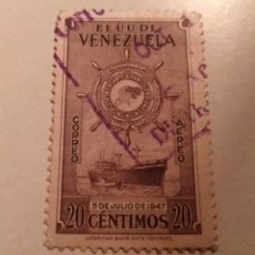 Sellos: SELLO DE E.E.U.U. DE VENEZUELA DE 20 CENTIMOS AEREO 5 JULIO FR 1947 SELLADO. Lote 351311304