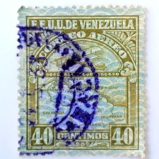 Sellos: SELLO POSTAL VENEZUELA 1932 40 C AVION MAPA DE VENEZUELA , SECOND SERIES , CORREO AEREO