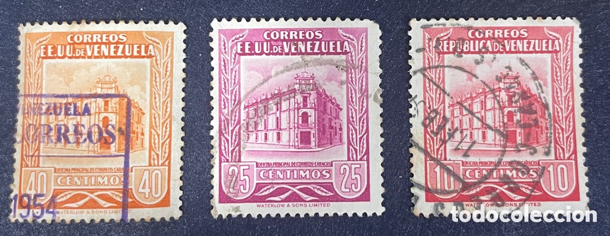 Sellos: VENEZUELA 1953 Edificio de Correos. 25 c 40 c 10 c - Foto 1