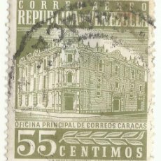 Sellos: ❤️ SELLO: OFICINA PRINCIPAL DE CORREOS, CARACAS, 1962, VENEZUELA, EDIFICIOS, 55 CÉNTIMOS VENEZOLA ❤️