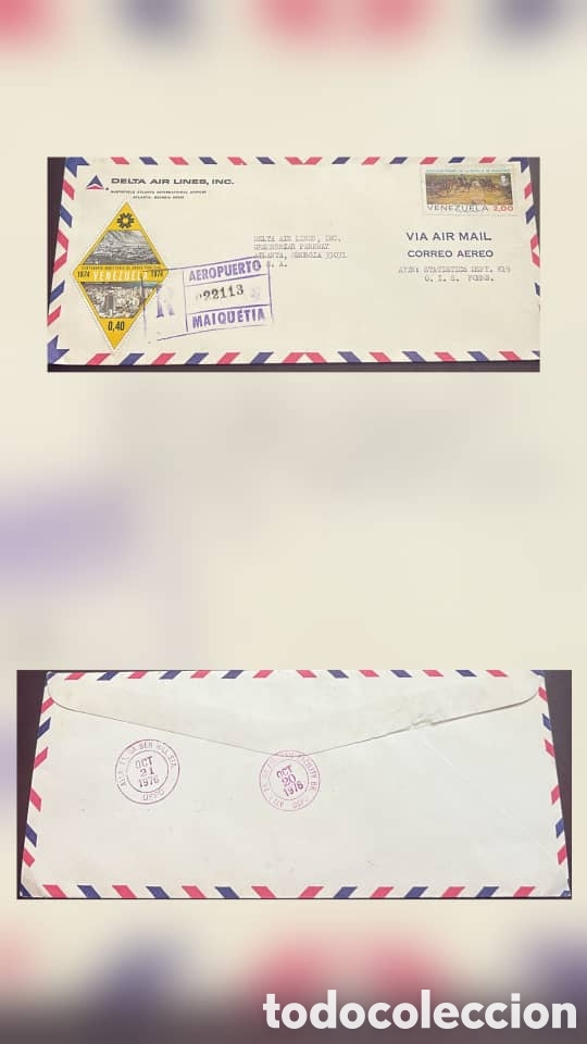 Sellos: CA)Venezuela &middot; 1956 &middot; Delta Air Lines Airmail Cover &mdash; A Venezuelan envelope dated October 9, 1956