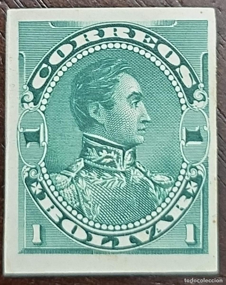 Sellos: O) 1893 VENEZUELA, PROOF, SIMON BOLIVAR, SCT 127 1b green, XF