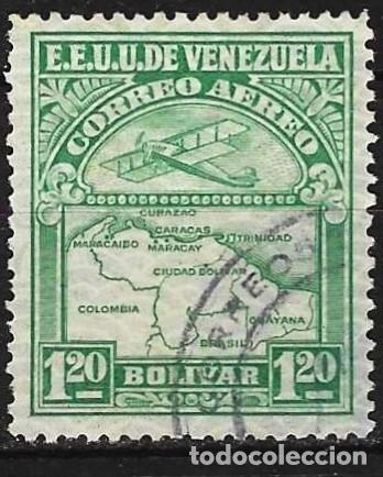 Sellos: Venezuela 1930 - Mi 127 - YT A 8 - Avi&oacute;n y mapa del pa&iacute;s ( A&eacute;reo )