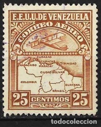 Sellos: Venezuela 1938 - Mi 297 - YT A 118 - Avi&oacute;n y mapa del pa&iacute;s ( A&eacute;reo )