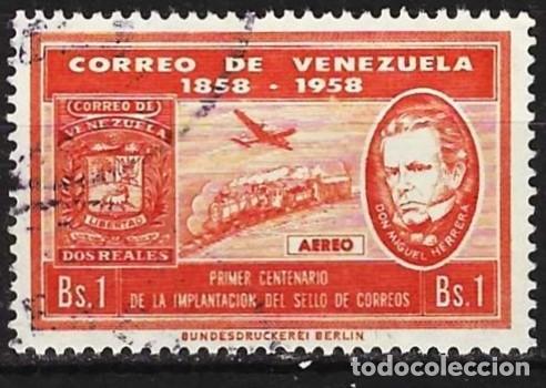 Sellos: Venezuela 1959 - Mi 1297 - YT A 682 - Avi&oacute;n, tren y Miguel Herrera ( A&eacute;reo )