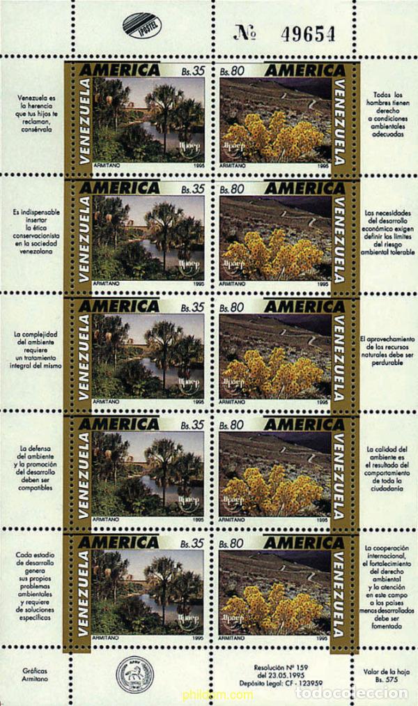 Sellos: 8226 MNH VENEZUELA 1995 AMERICA-UPAEP 1995 - DEFENSA DEL MEDIO AMBIENTE