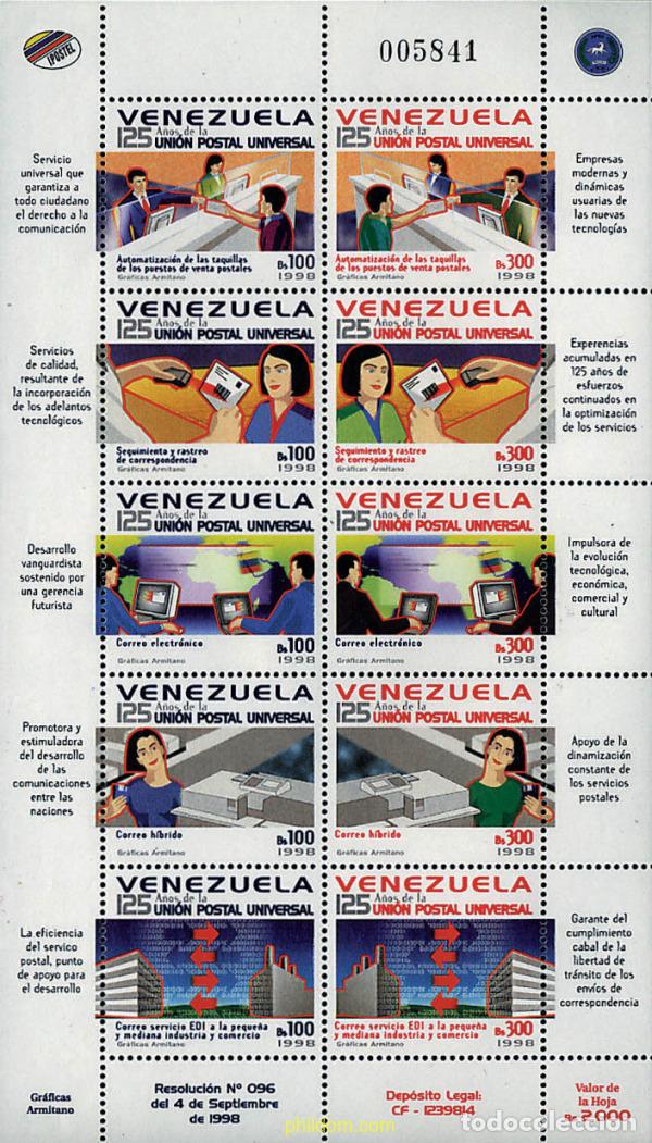 Sellos: 178738 MNH VENEZUELA 1998 125 A&Ntilde;OS DE LA UNION POSTAL UNIVERSAL