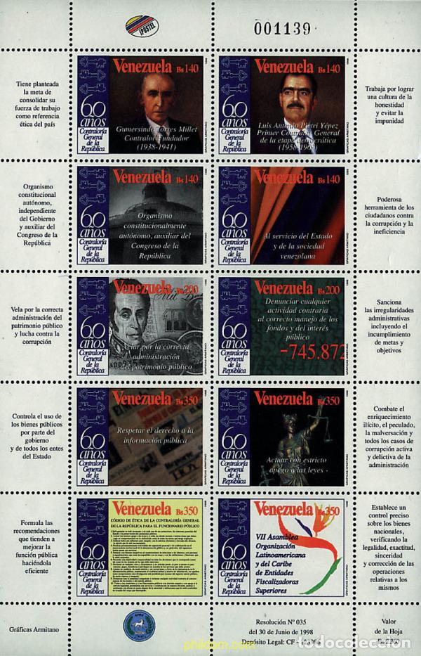 Briefmarken: 178724 MNH VENEZUELA 1998 60 ANIVERSARIO DE LA CONTRALORIA GENERAL DE LA REPUBLICA