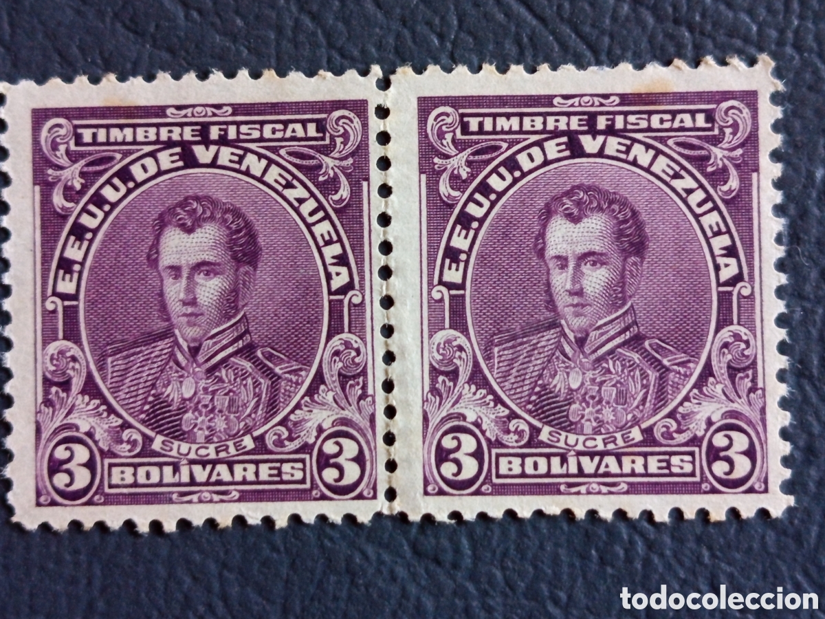Selos: Venezuela 1915 Pareja Fiscal 3 Bol&iacute;vares Sucre MH - Cat&aacute;logo Barefoot #65