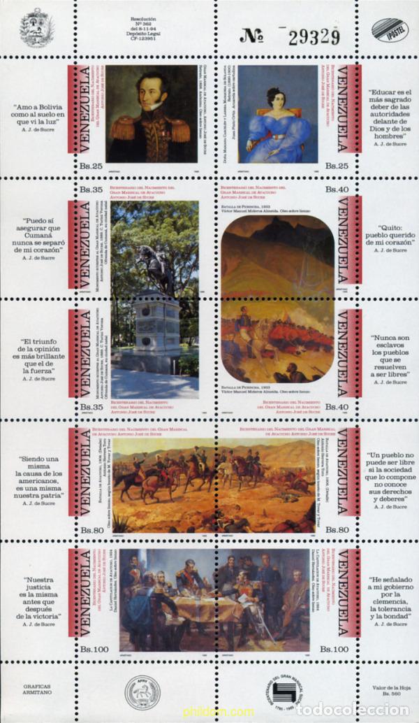 Sellos: 178504 MNH VENEZUELA 1995 200 ANIVERSARIO DEL NACIMIENTO DEL GENERAL A.J. SUCRE