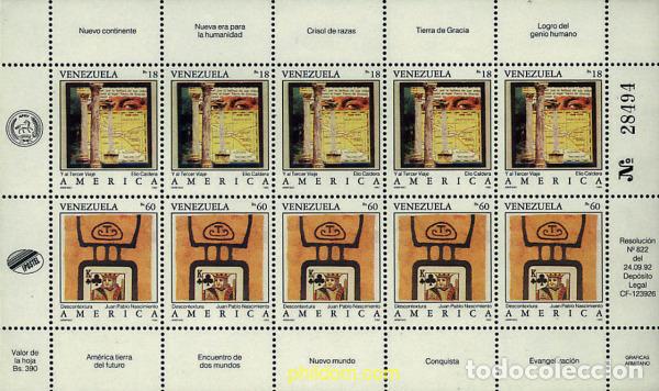 Sellos: 11678 MNH VENEZUELA 1992 AMERICA-UPAEP 1992 - V CENTENARIO DEL DESCUBRIMIENTO