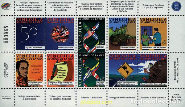 Sellos: 178725 MNH VENEZUELA 1998 50 A&Ntilde;OS DE LA OEA