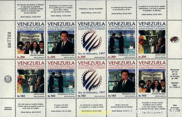 Sellos: 178711 MNH VENEZUELA 1997 7 CUMBRE IBEROAMERICANA DE JEFES DE ESTADO Y DE GOBIERNO