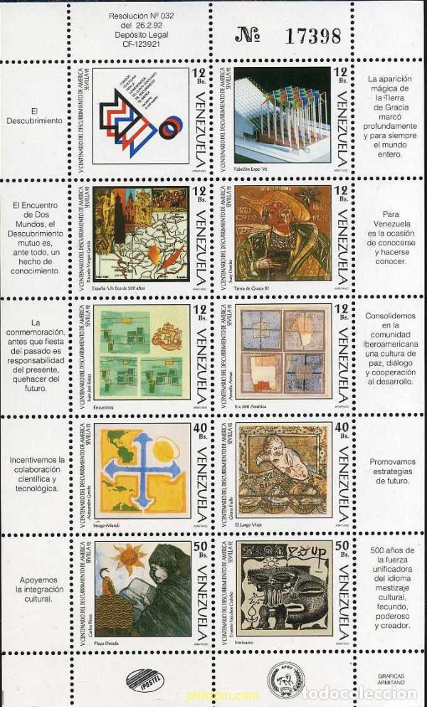 Sellos: 189373 MNH VENEZUELA 1992 500 ANIVERSARIO DEL DESCUBRIMIENTO DE AMERICA