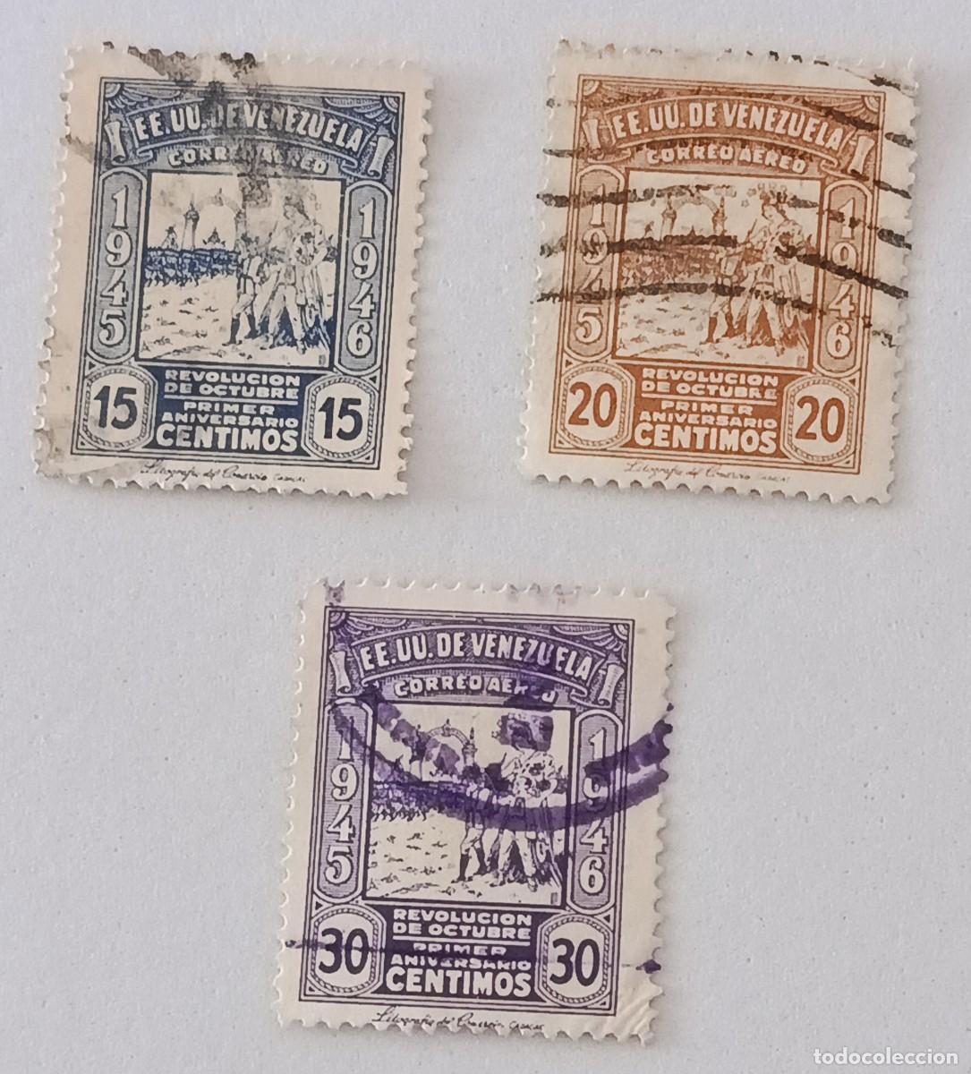 Sellos: Sellos Venezuela 1946. 1&ordm; Aniversario de la revoluci&oacute;n. A&eacute;reos.