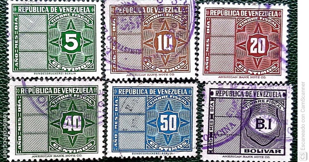 Sellos: Venezuela. Fiscales 149/54 Rep&uacute;blica de Venezuela. 1956. Sellos usados y numeraci&oacute;n Yvert.