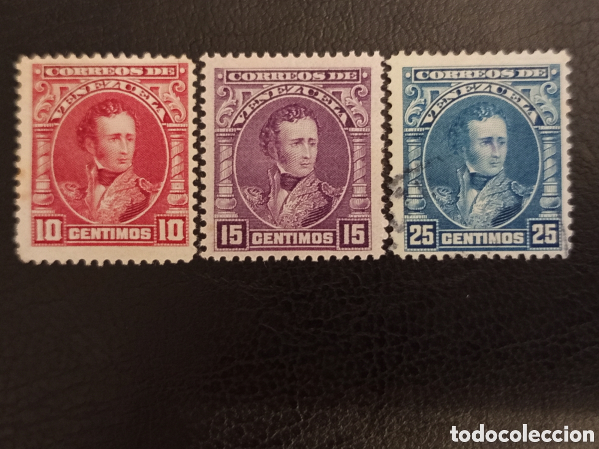 Sellos: Lote 3 Sellos Venezuela 1893 Miranda 10c, 15c y 25c - Cat Scott #102-104 nuevos y usados