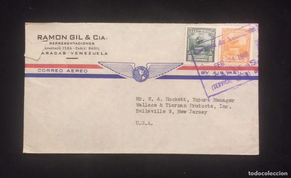 Sellos: TS) 1948 VENEZUELA, COVER SENT FROM CARACAS TO NEW JERSEY, USA, AIRMAIL, WITH SIMON BOLIVAR MONUMENT