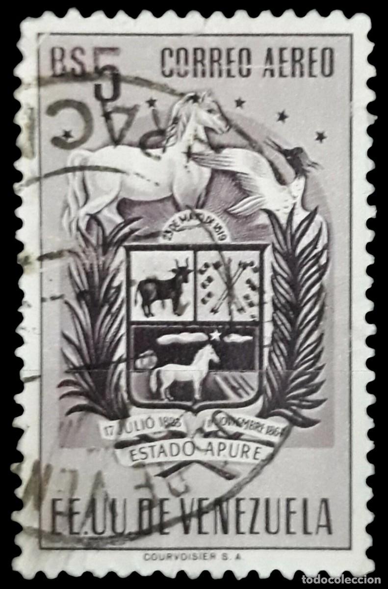 Sellos: VENEZUELA 1953 Estado de Apur&eacute;. A&eacute;reo. 5 Bs. USADO.