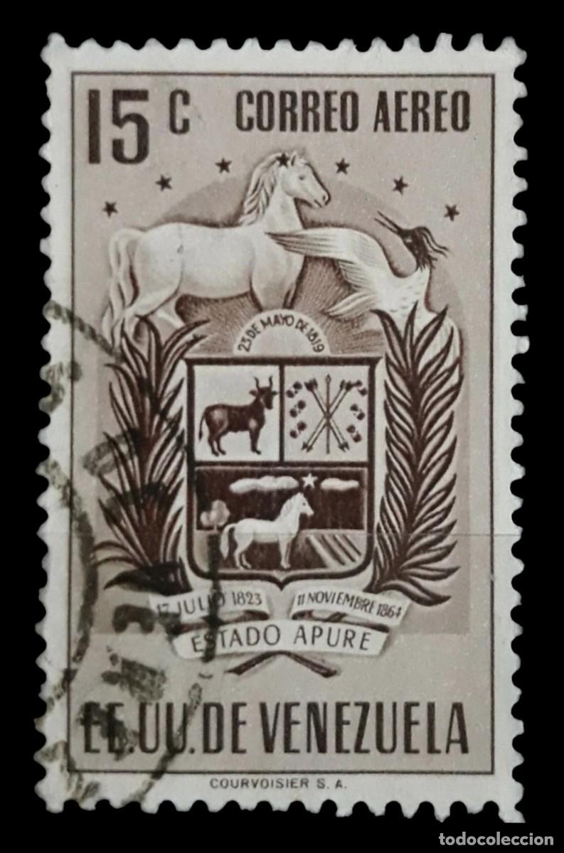Sellos: VENEZUELA 1953 Estado de Apur&eacute;. A&eacute;reo. 15 C. USADO.