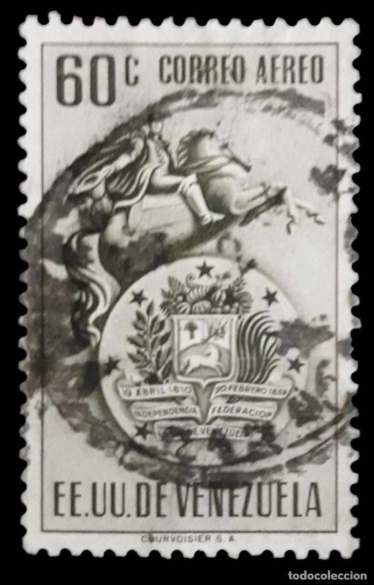 Sellos: VENEZUELA 1951 Escudo nacional de Venezuela. A&eacute;reo. USADO.