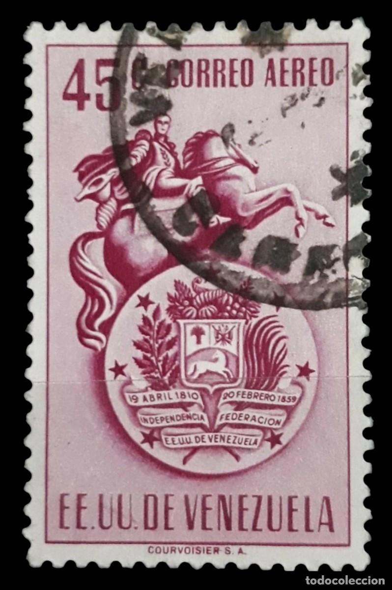 Sellos: VENEZUELA 1951 Escudo nacional de Venezuela. A&eacute;reo. USADO.