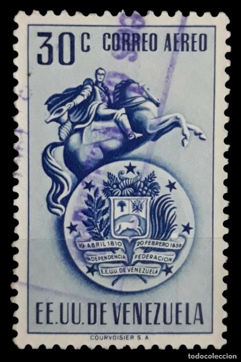 Sellos: VENEZUELA 1951 Escudo nacional de Venezuela. A&eacute;reo. USADO.