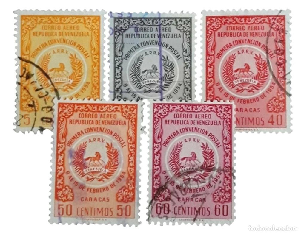 Sellos: VENEZUELA 1955 Primera convenci&oacute;n postal. Caracas. A&eacute;reos. USADO.