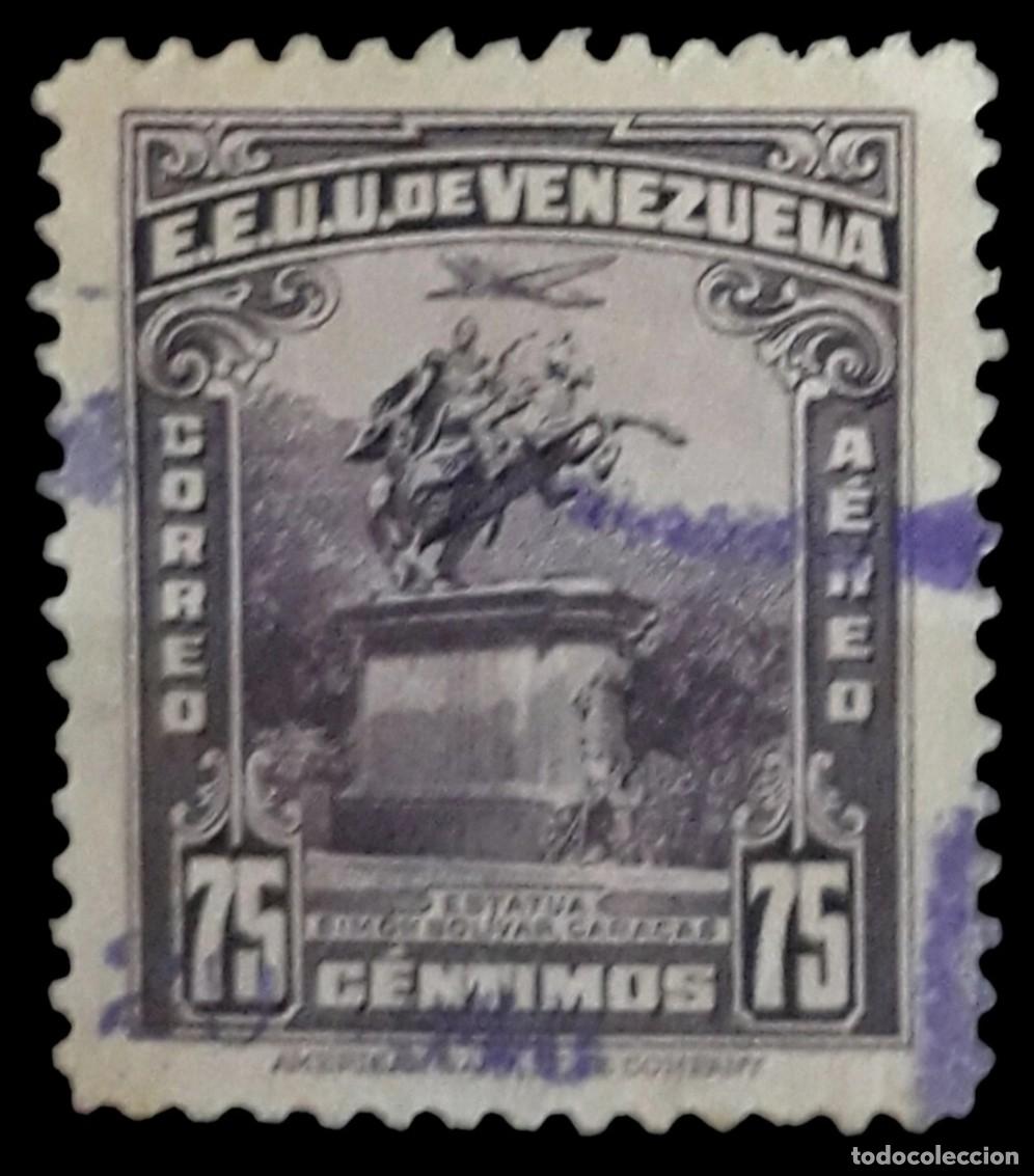 Sellos: VENEZUELA 1947 Monumento a Sim&oacute;n Bolivar. Caracas. A&eacute;reos. USADO.