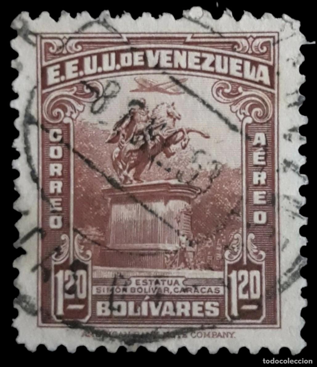 Sellos: VENEZUELA 1947 Monumento a Sim&oacute;n Bolivar. Caracas. A&eacute;reos. USADO.