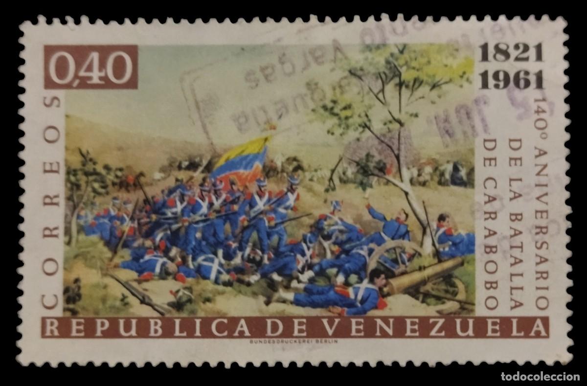 Sellos: VENEZUELA 1961 140 Aniversario de la batalla de Carabobo. USADO.